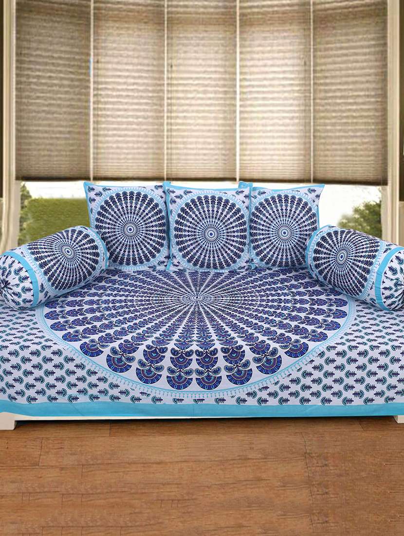   cotton jaipuri print diwan set (pack of 6)