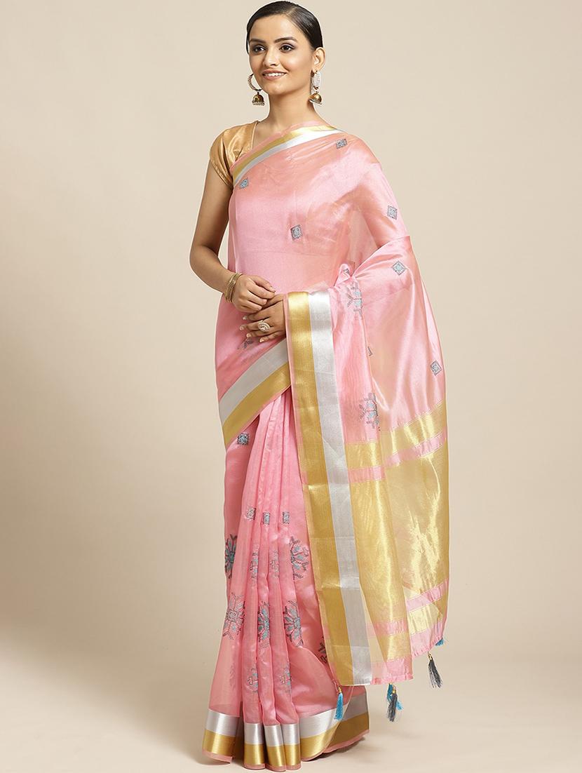 rosewater embroidered saree with blouse - 17369391 - Zoom Image - 0
