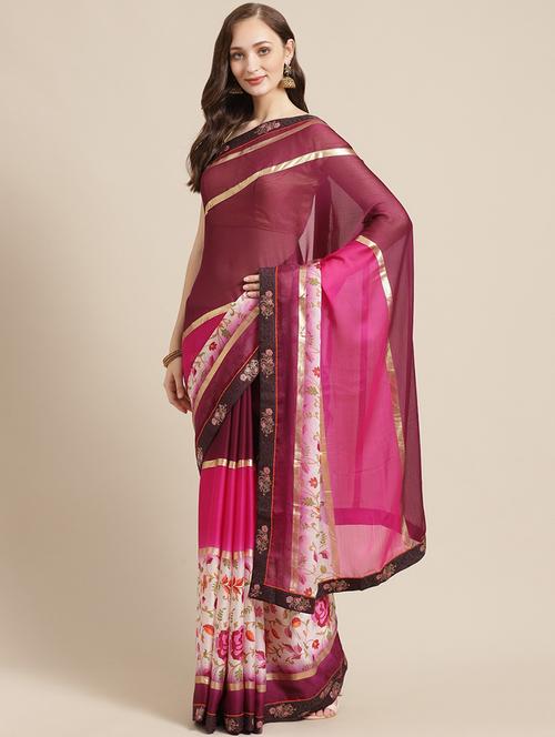 floral printed saree with blouse - 17369409 - Standard Image - 0