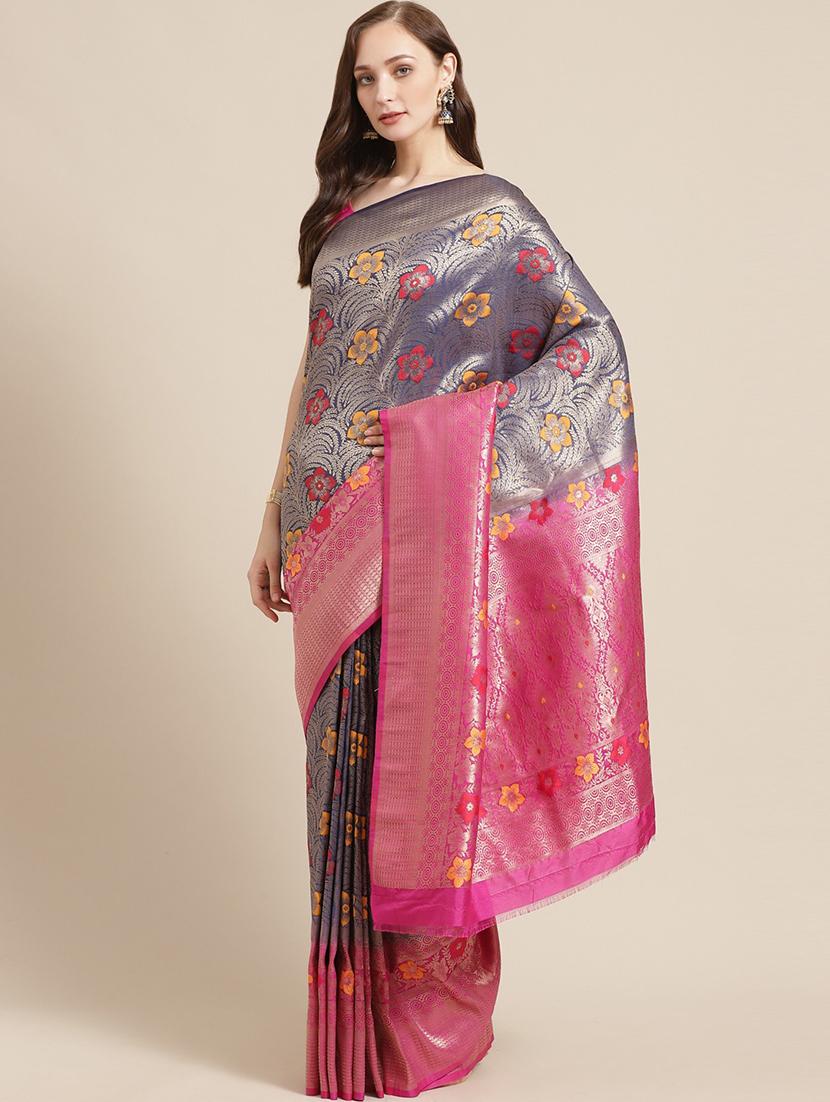 floral woven saree with blouse - 17369420 -  Zoom Image - 0
