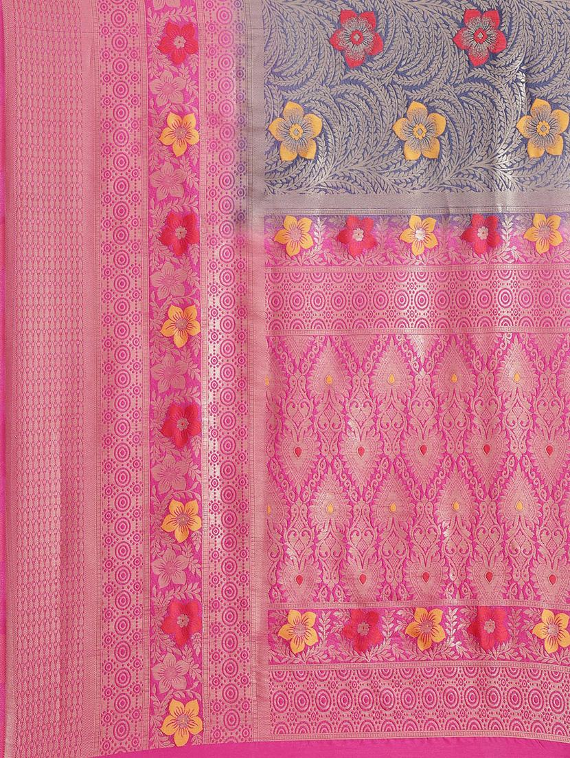 floral woven saree with blouse - 17369420 - Standard Image - 3