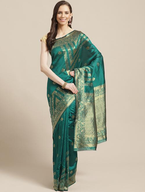 teal silk saree with blouse - 17369432 - Standard Image - 0