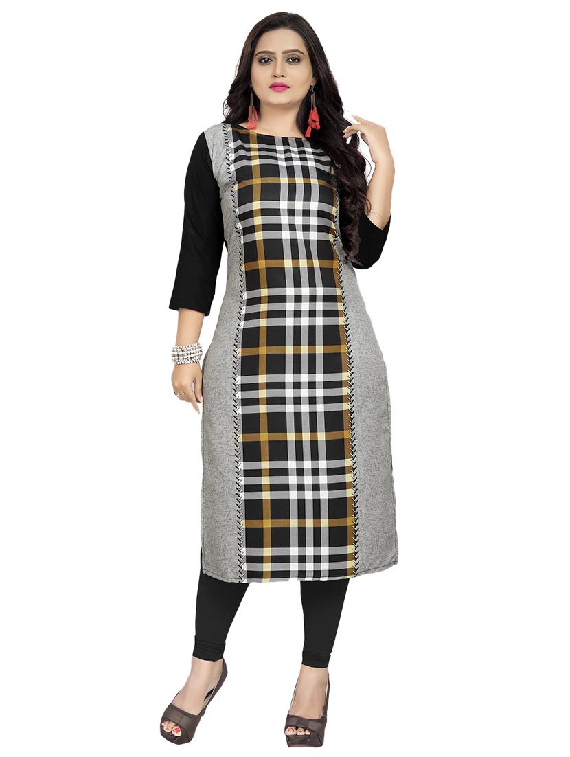 checkered straight kurta - 17370459 - Zoom Image - 0