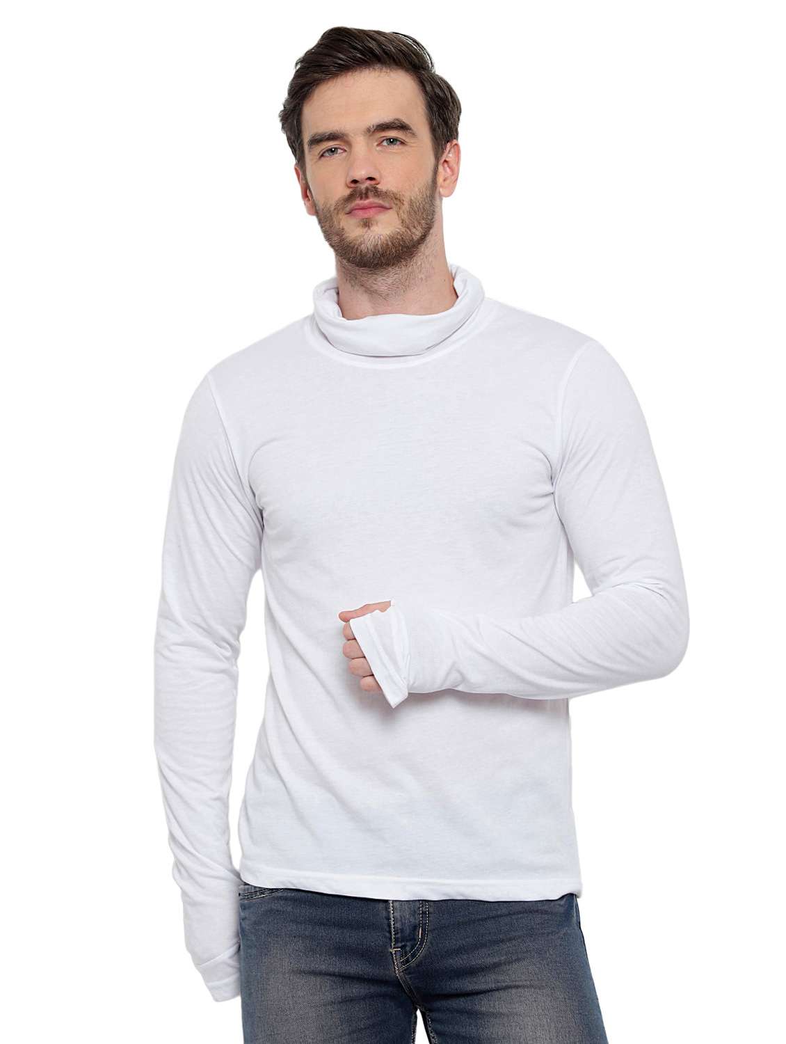 white solid thumb hole t-shirt