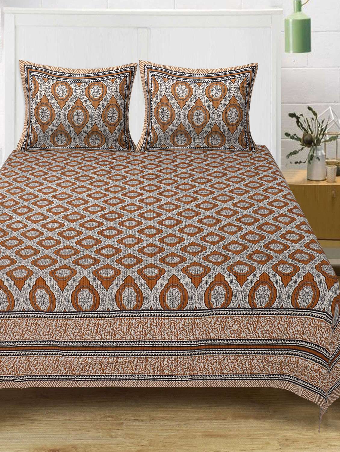 cotton kantha look jaipuri print super king size bedsheet with 2 pillow covers - 17372448 -  Zoom Image - 0