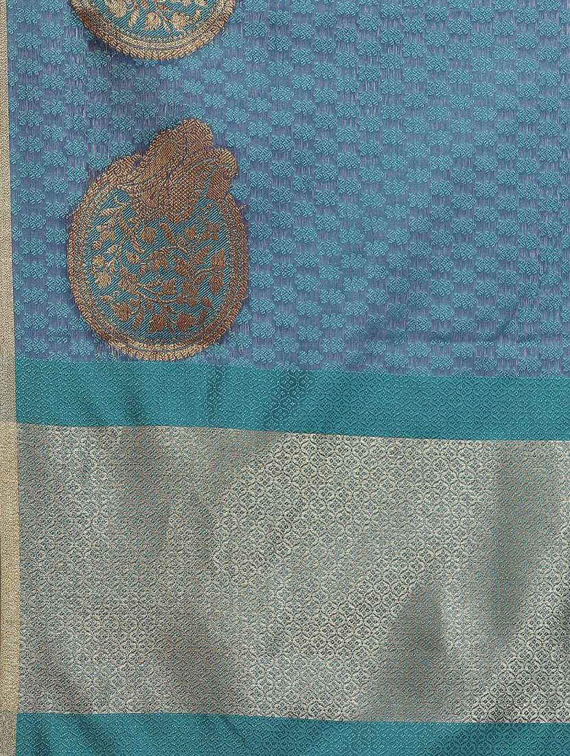 navy blue woven saree with blouse - 17375007 -  Standard Image - 5