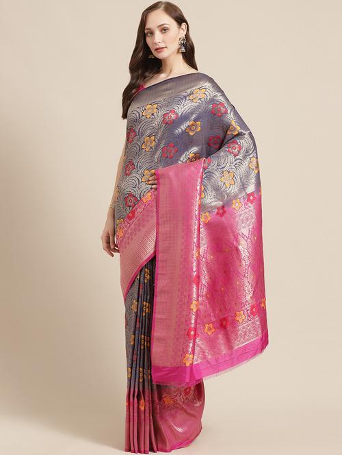 floral woven saree with blouse - 17375102 -  Standard Image - 0
