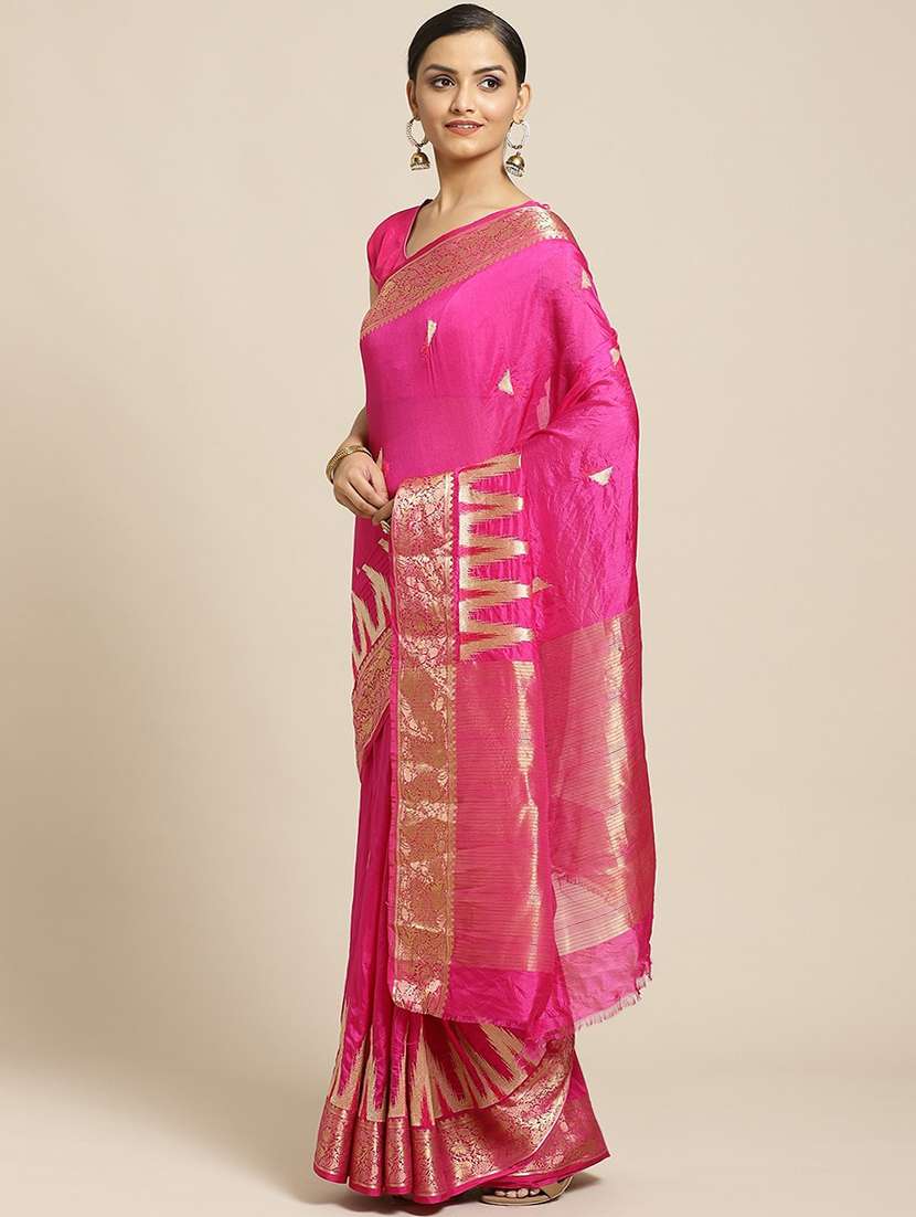 magenta solid woven saree with blouse