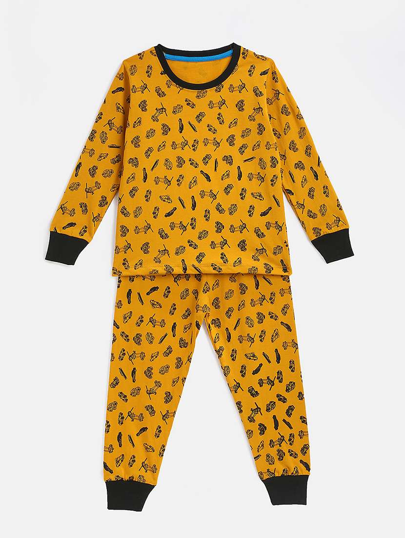 yellow printed nightwear pyjama set 