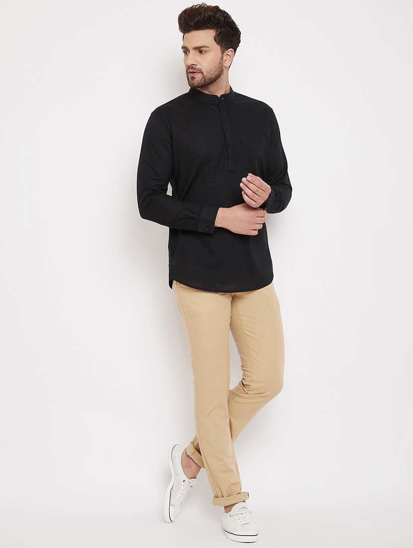 black linen short kurta - 17376246 - Standard Image - 3