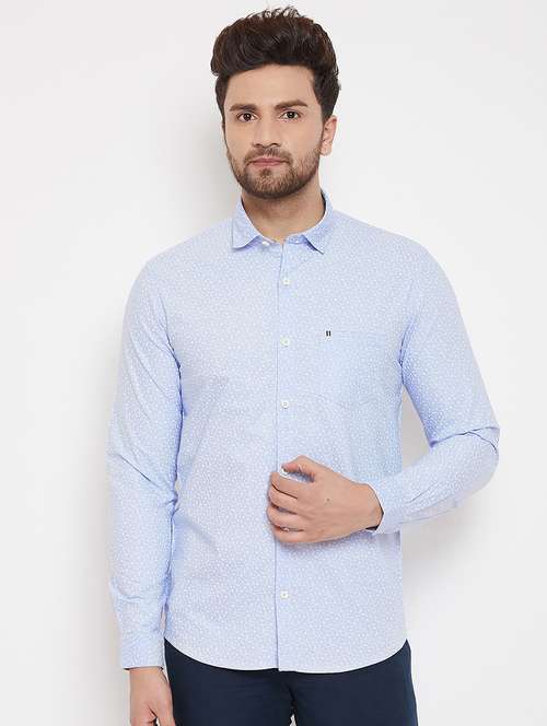 light blue printed casual shirt - 17376253 - Standard Image - 0