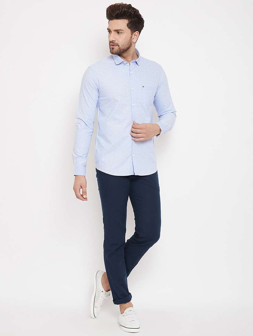 light blue printed casual shirt - 17376253 - Standard Image - 3