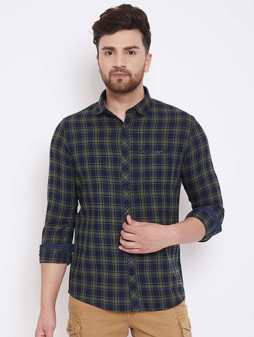 green checkered casual shirt