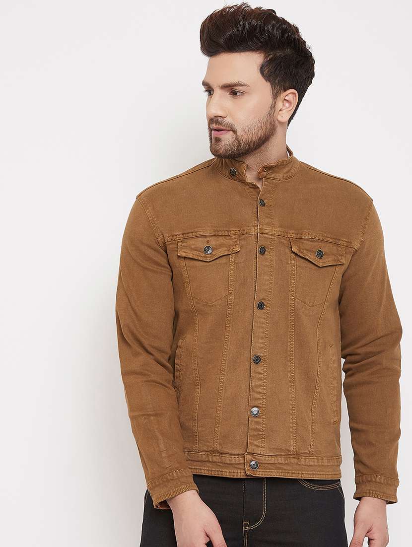 brown solid denim jacket - 17376275 - Zoom Image - 0