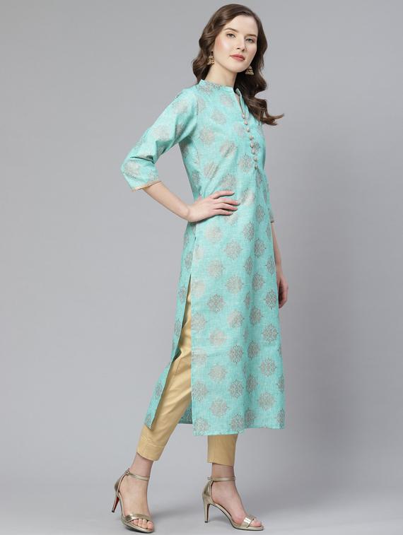 foil print straight kurta - 17376312 -  Zoom Image - 0