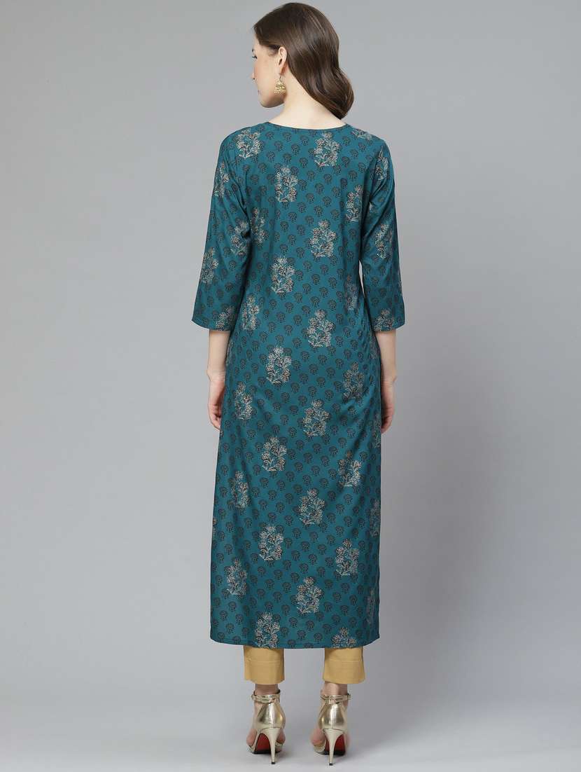 block print straight kurta - 17376321 -  Standard Image - 3