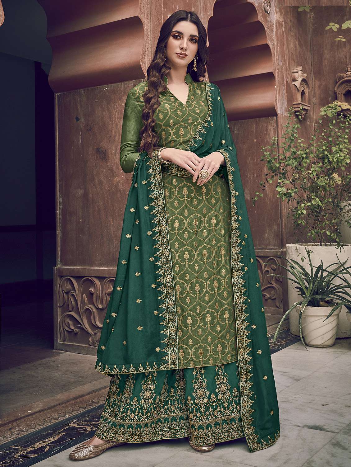 embroidered semi-stitched palazzo suit