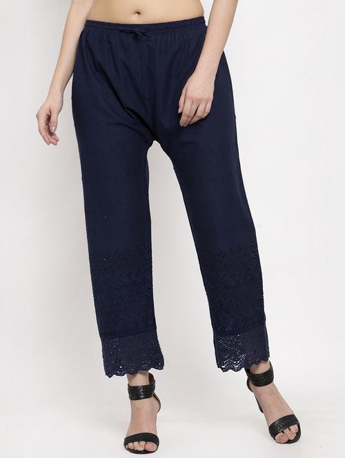 navy blue viscose straight palazzo - 17376840 - Standard Image - 0