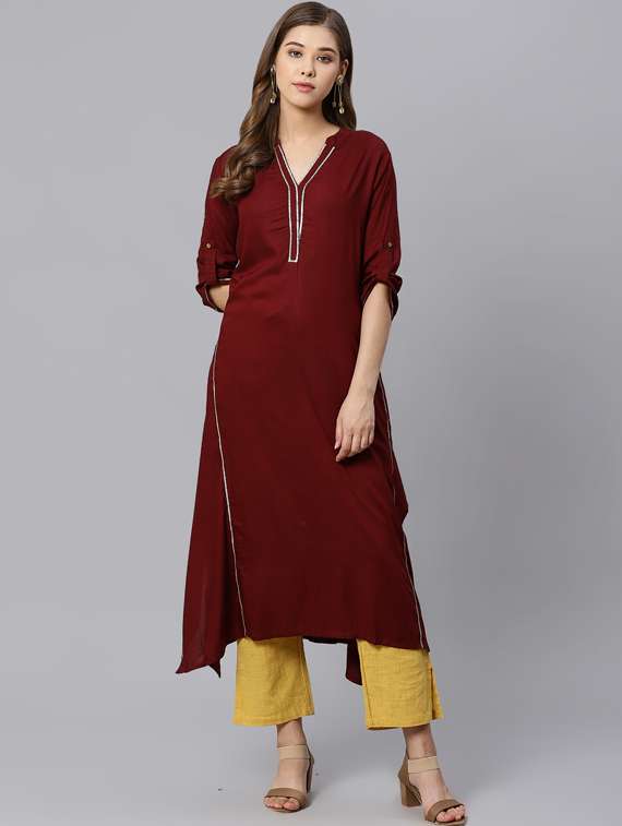 sequined solid asymmetric kurta
