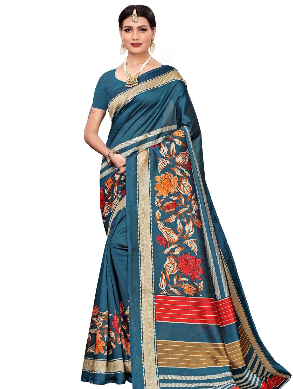 floral printed saree with blouse - 17377366 - Zoom Image - 0