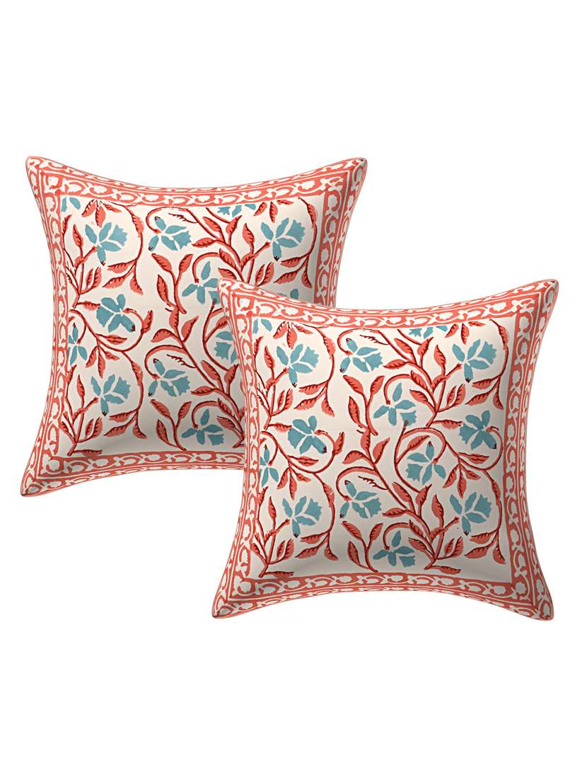  cotton jaipuri hand block print canvas cushion cover(pack of 2)