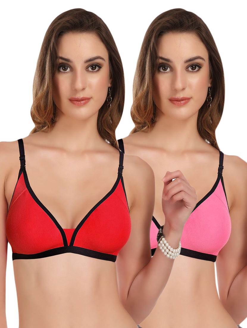 set of 2 detachable strap contrast piped bra - 17380303 - Zoom Image - 0