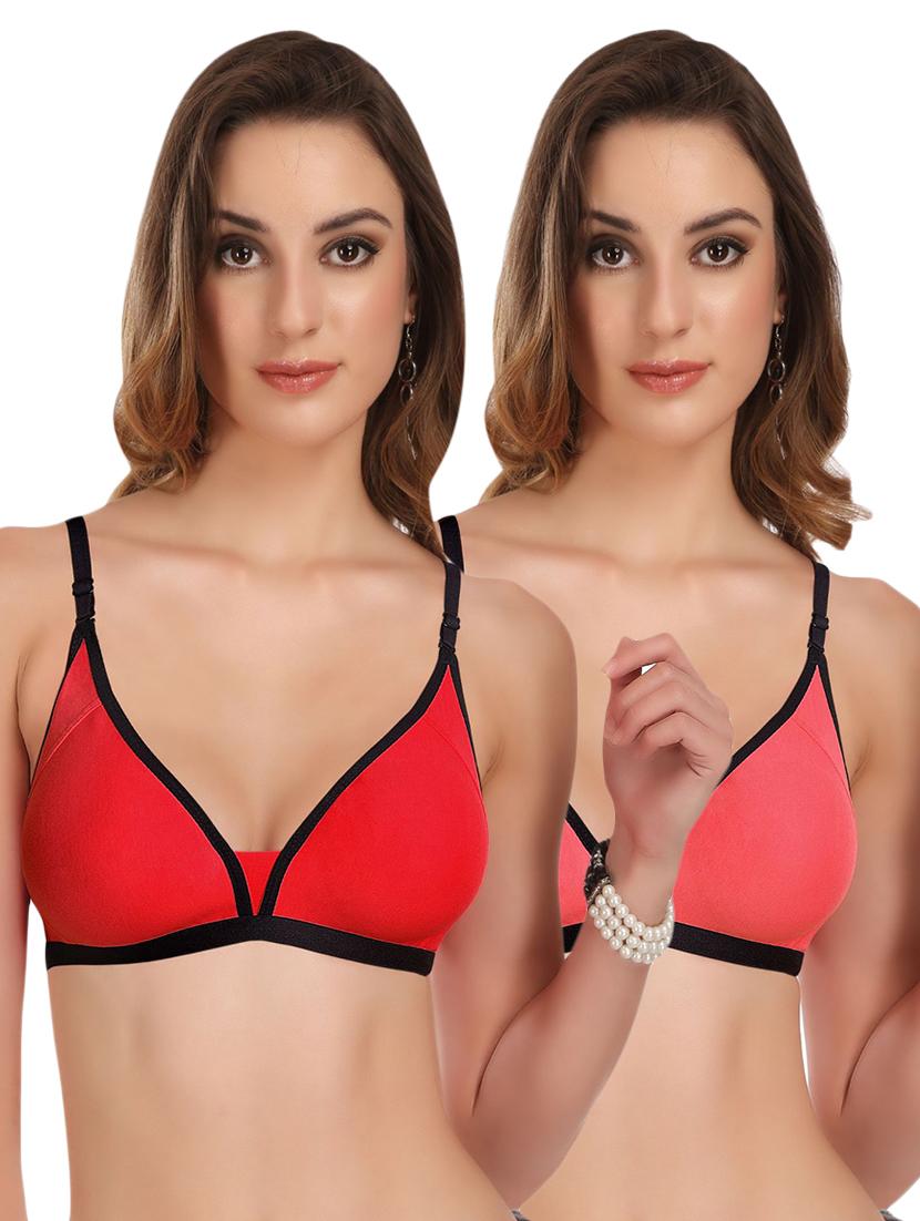 set of 2 detachable strap contrast piped bra - 17380305 - Zoom Image - 0