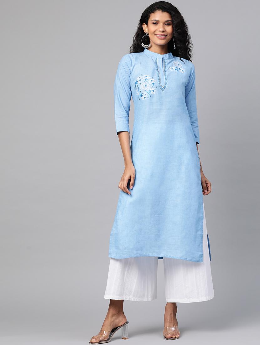 embroidered straight kurta - 17380780 -  Zoom Image - 0