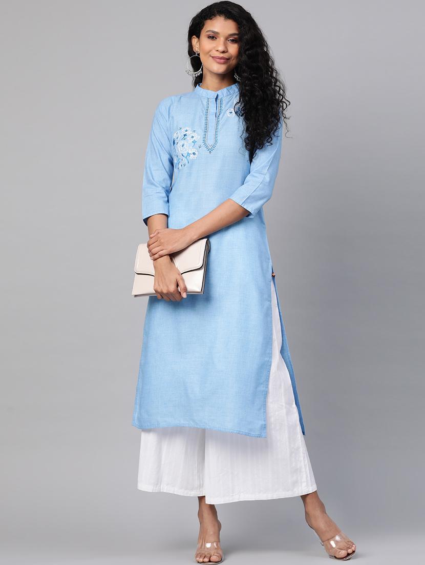 embroidered straight kurta - 17380780 - Standard Image - 3