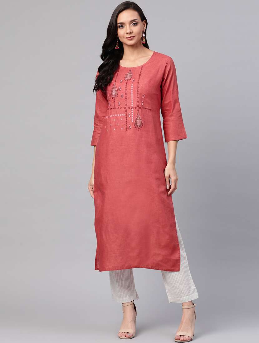 embroidered straight kurta - 17380785 -  Standard Image - 3
