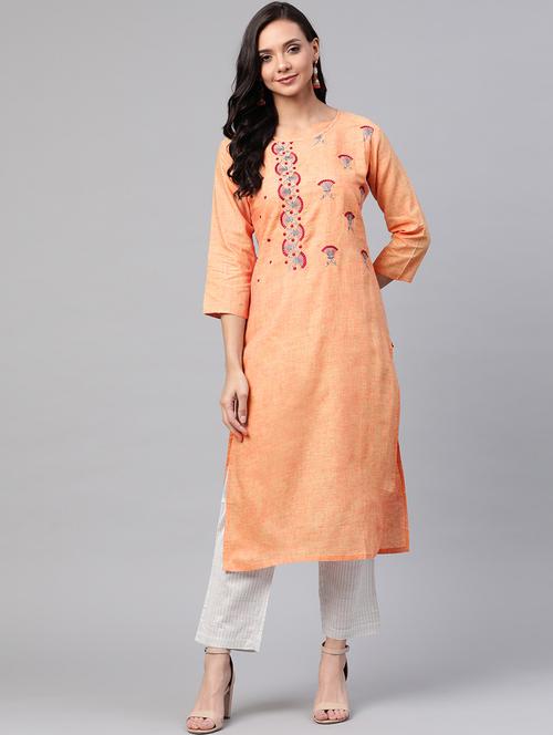 embroidered straight kurta - 17380786 - Standard Image - 0