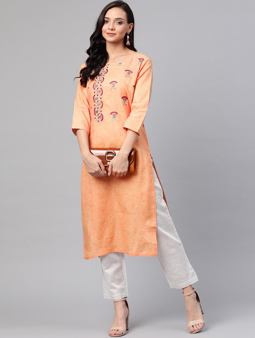 embroidered straight kurta - 17380786 - Standard Image - 3