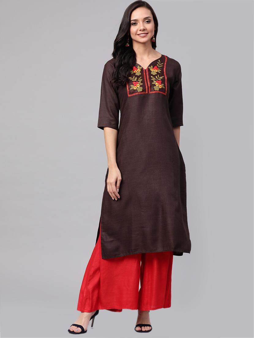 embroidered straight kurta - 17380793 -  Zoom Image - 0