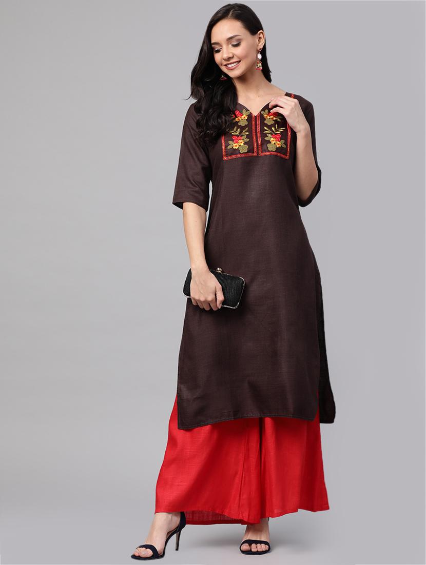 embroidered straight kurta - 17380793 - Standard Image - 3