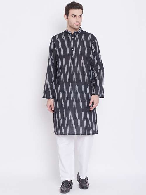 navy blue ikat print kurta pyjama set - 17380809 - Standard Image - 0