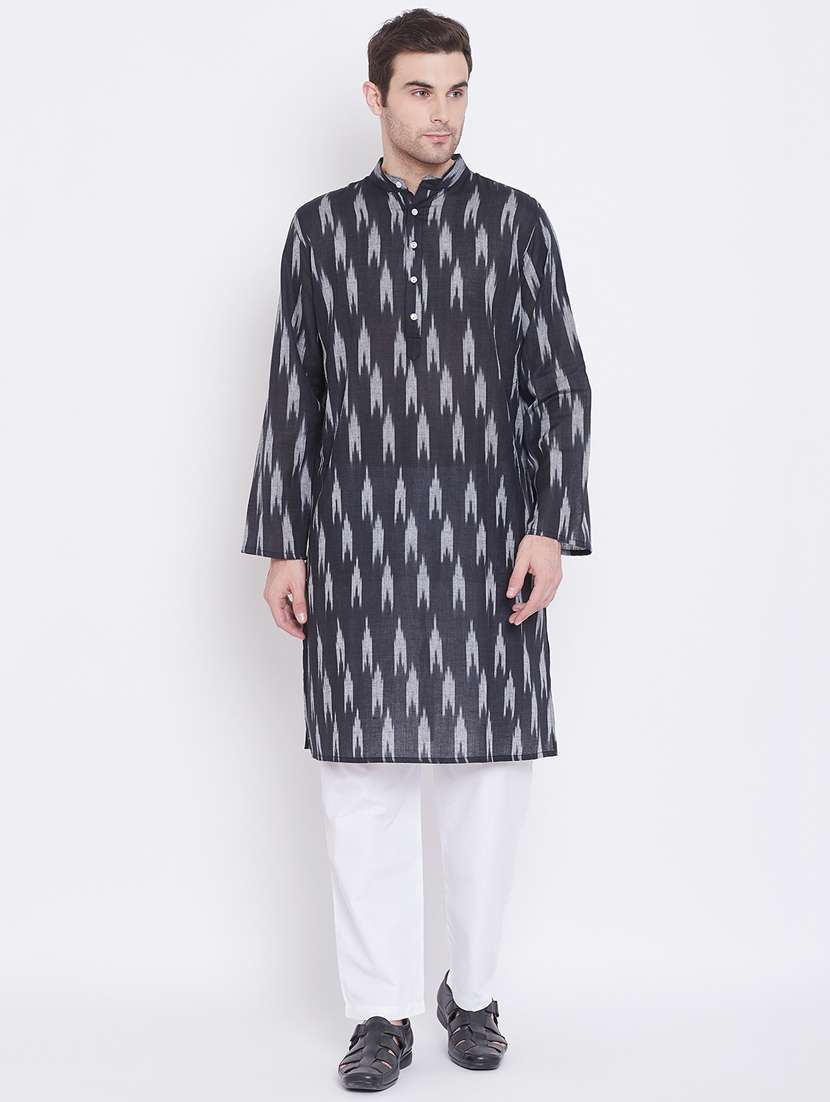 navy blue ikat print kurta pyjama set - 17380809 - Zoom Image - 0