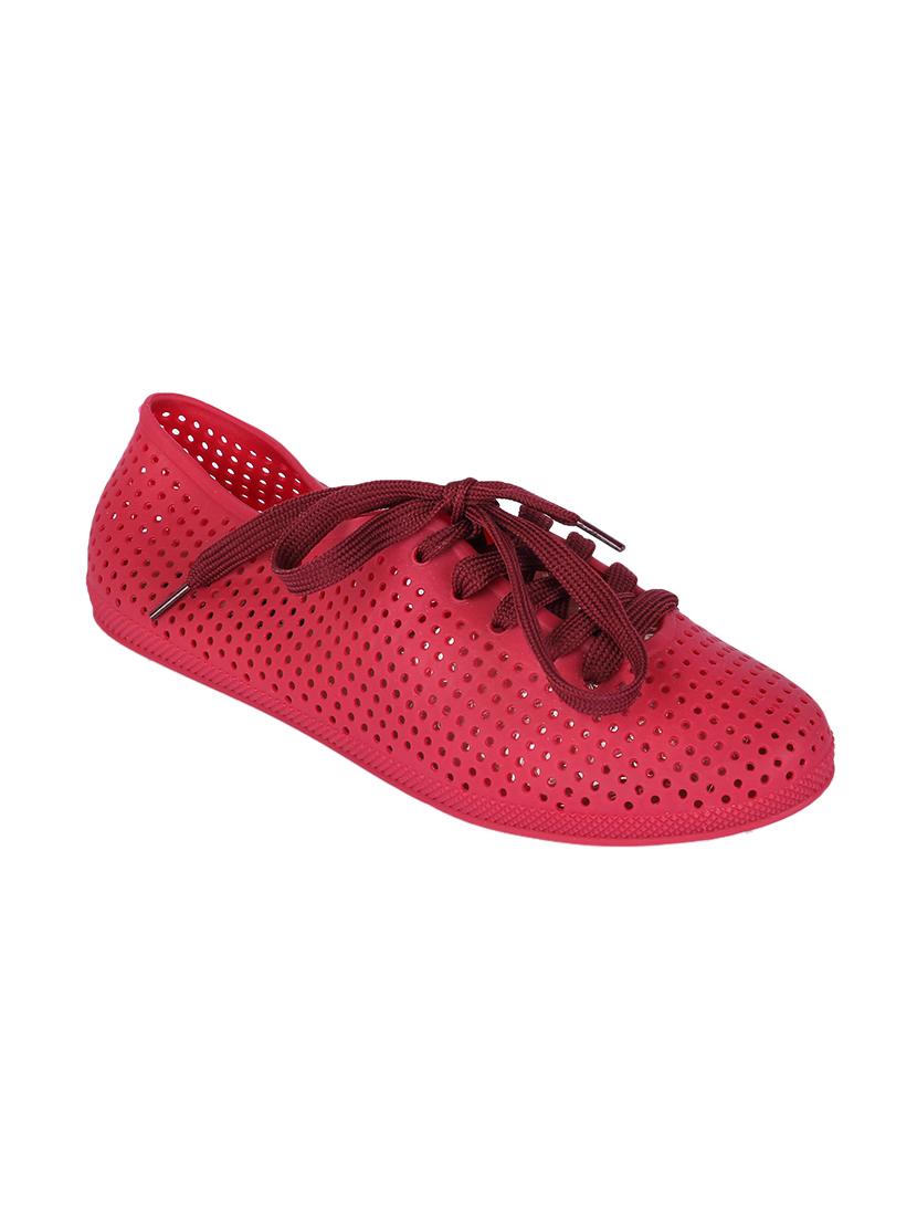 red synthetic laceup sneakers - 17381852 -  Zoom Image - 0