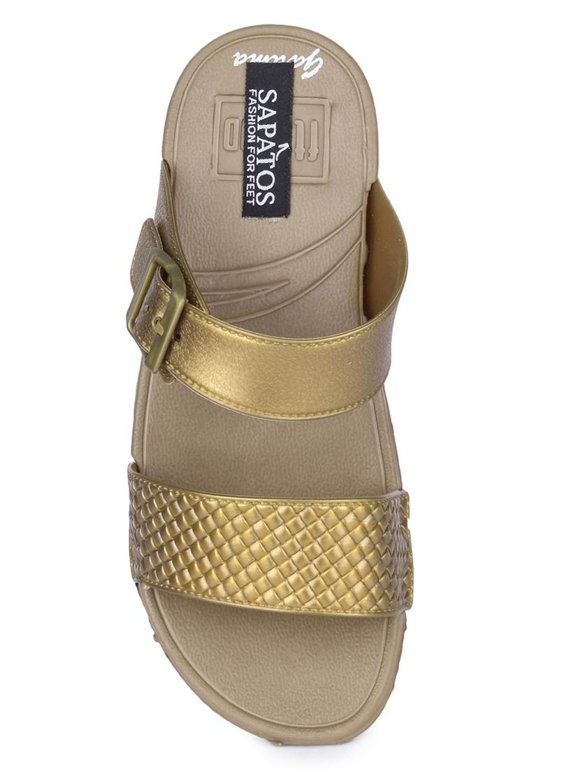 gold slip on sandals - 17381860 - Standard Image - 3