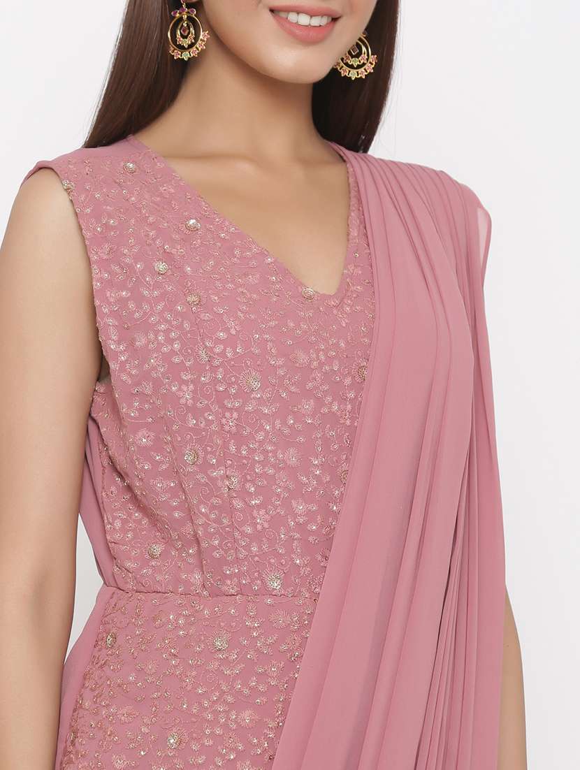 embroidered saree style ethnic gown - 17381938 - Standard Image - 3