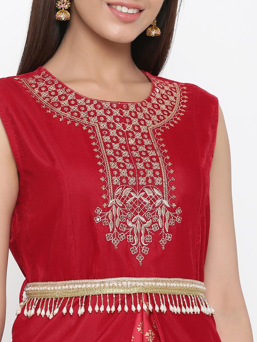 embroidered foil printed fit & flare gown - 17381941 - Standard Image - 3