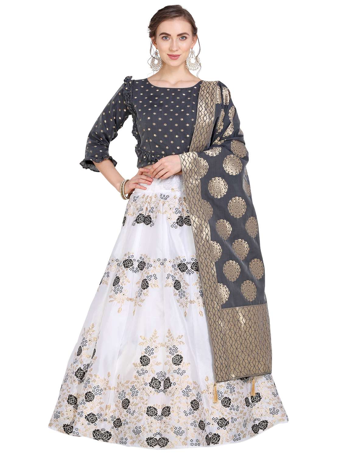 floral zari work flared lehenga
