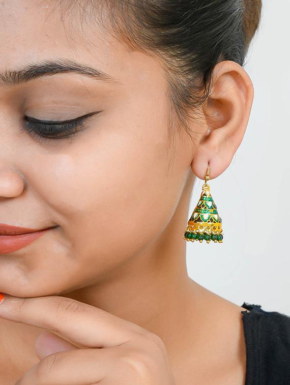 green brass jhumka earring - 17383289 - Standard Image - 3