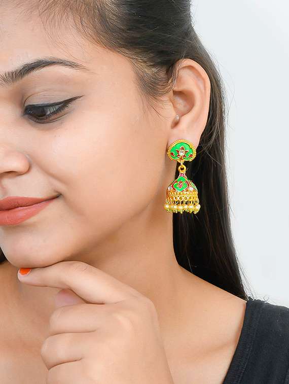 green brass jhumka earring - 17383290 - Standard Image - 3