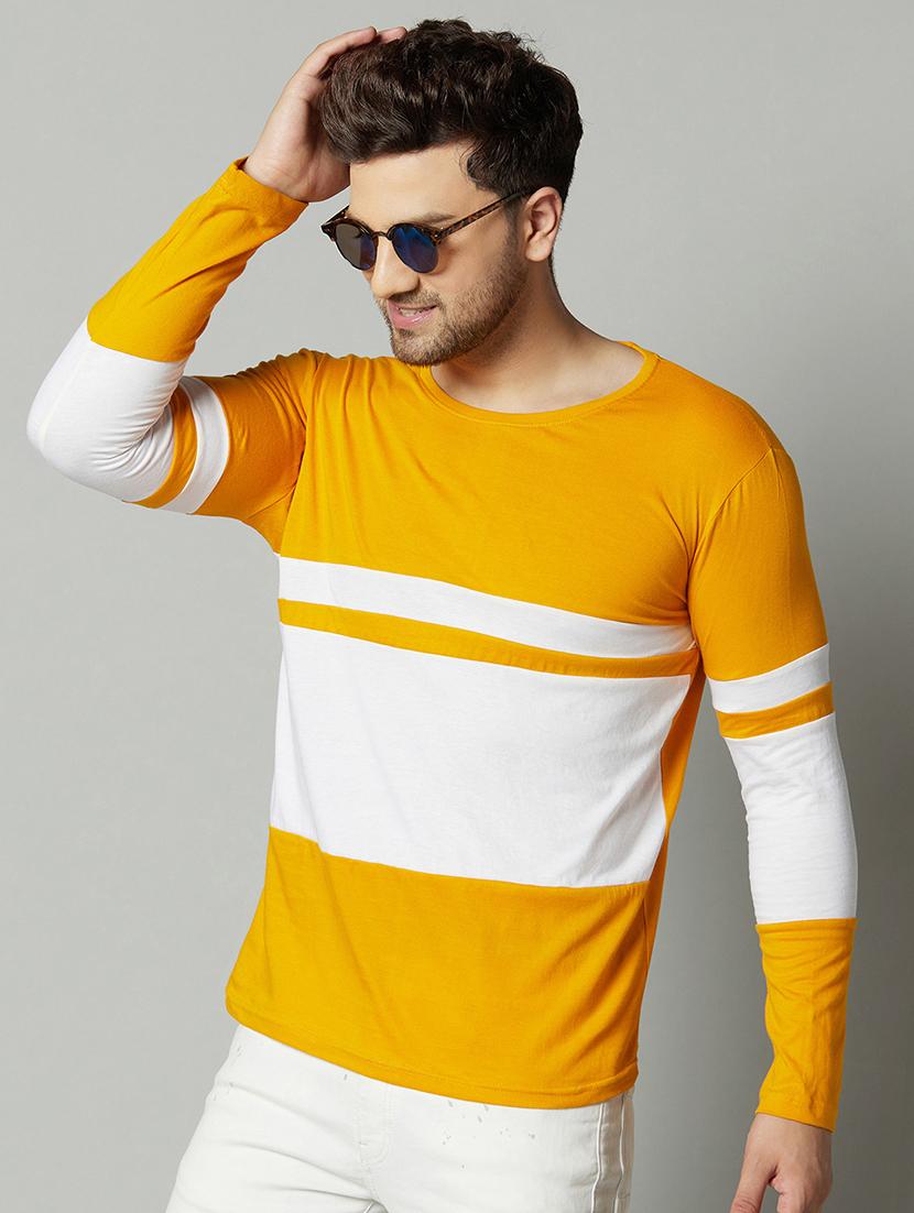 yellow color block cut & sew t-shirt - 17383298 - Zoom Image - 0