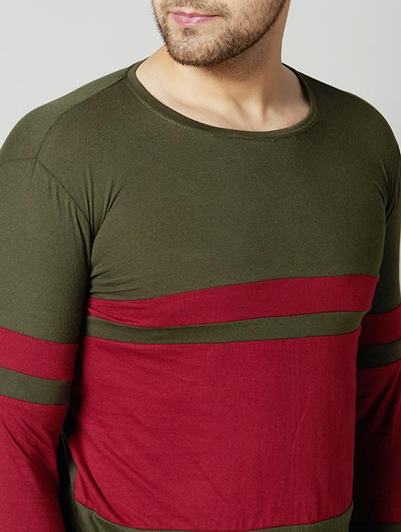 olive green color block cut & sew t-shirt - 17383303 - Standard Image - 3