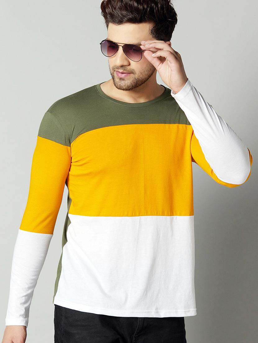 olive green color block cut & sew t-shirt - 17383304 -  Zoom Image - 0