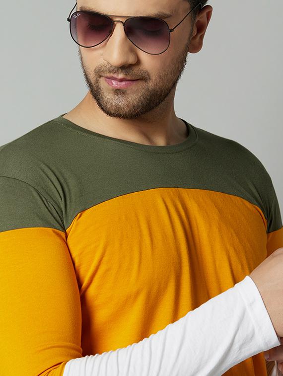 olive green color block cut & sew t-shirt - 17383304 - Standard Image - 3