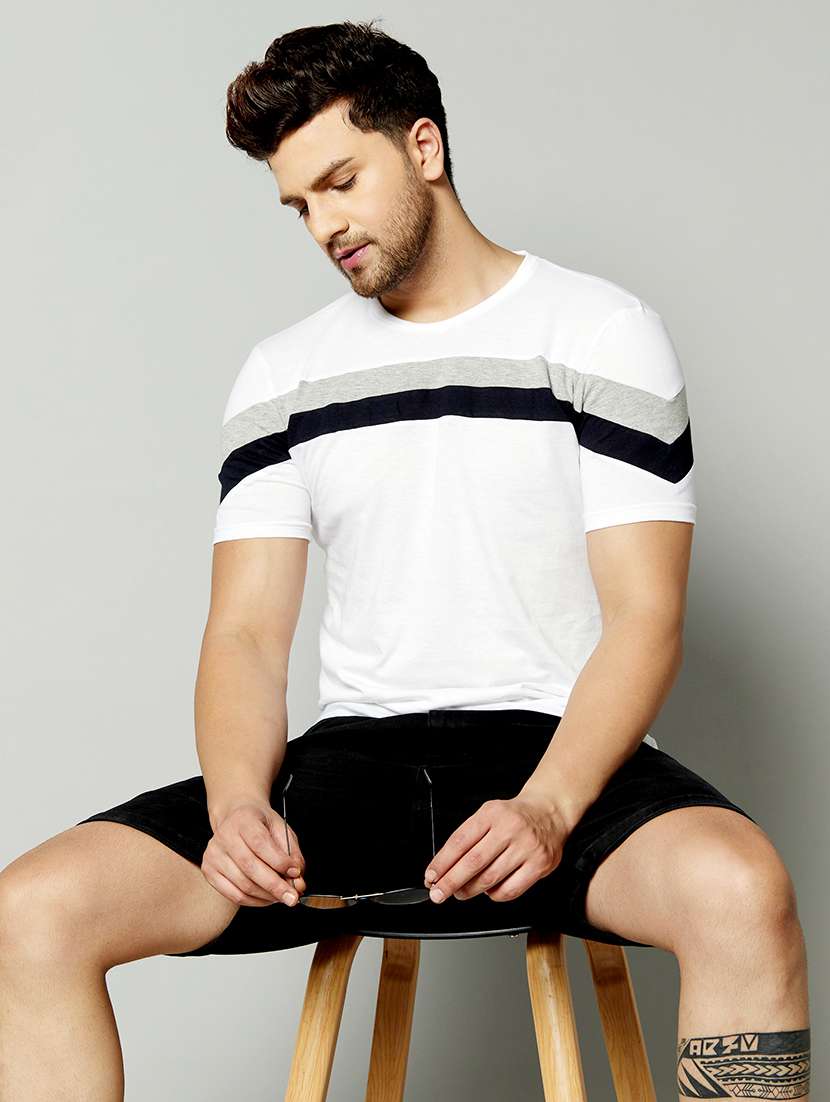 white taped cut & sew t-shirt - 17383312 -  Standard Image - 3