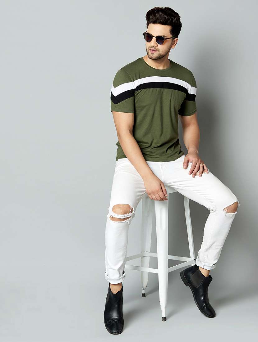 olive green taped cut & sew t-shirt - 17383313 -  Standard Image - 3