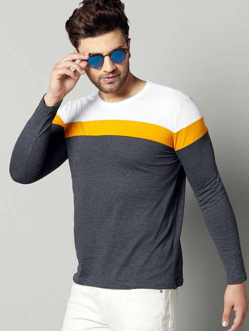 grey color block cut & sew t-shirt - 17383316 -  Standard Image - 0